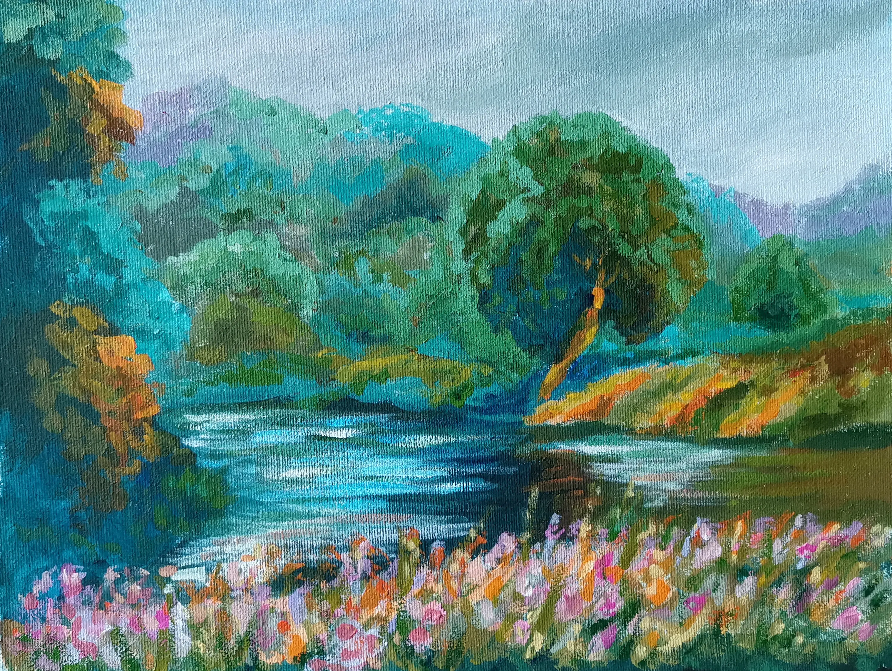 Krajina s řekou. akryl 23x30